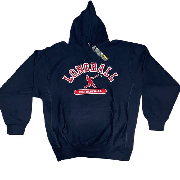 Steve & Barry's VTG NWT XL Embroidered Longball Baseball Hooded Sweathsirt Blue - Picture 1 of 8